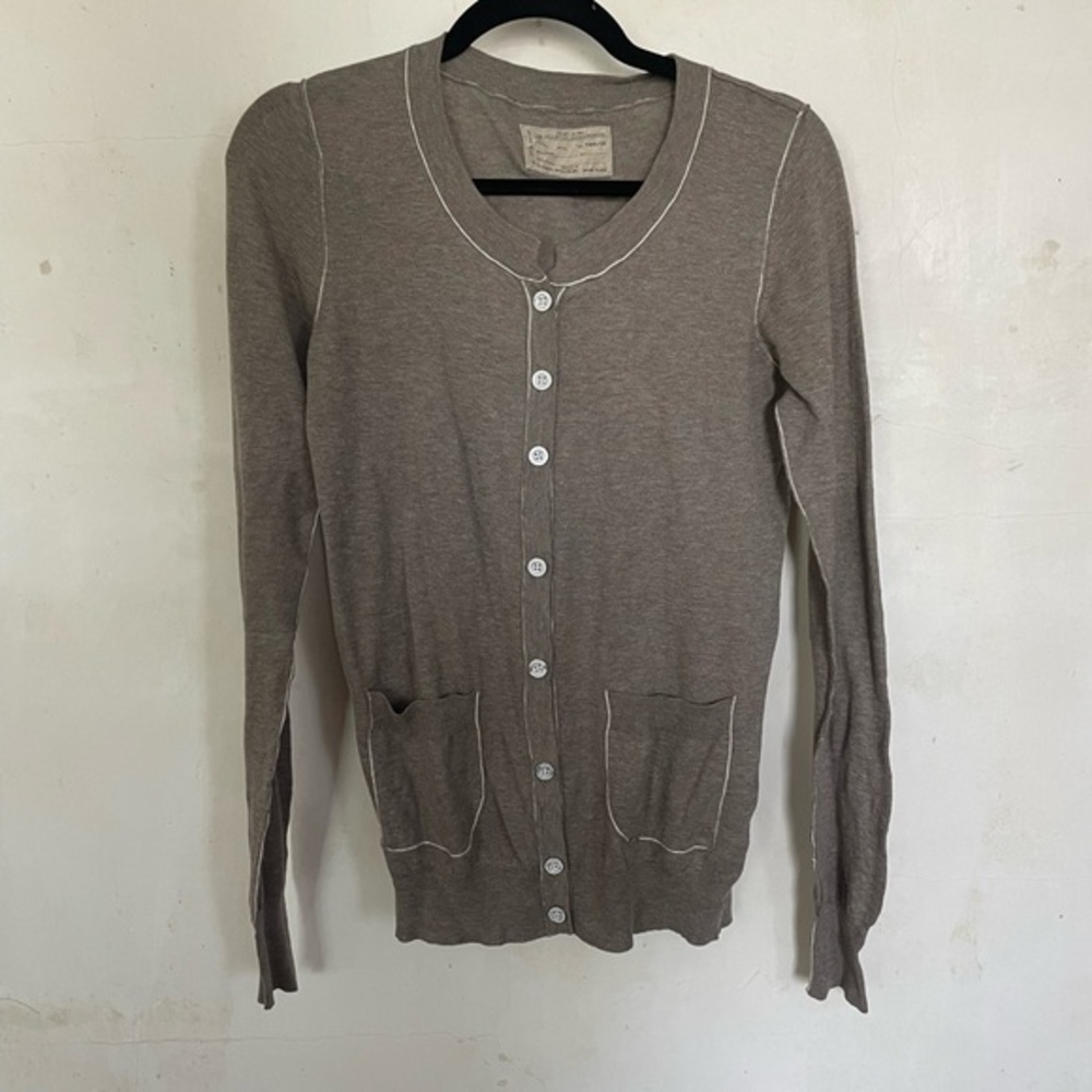 AllSaints Spitalfields Grey Brown Cotton Button Cardigan 12